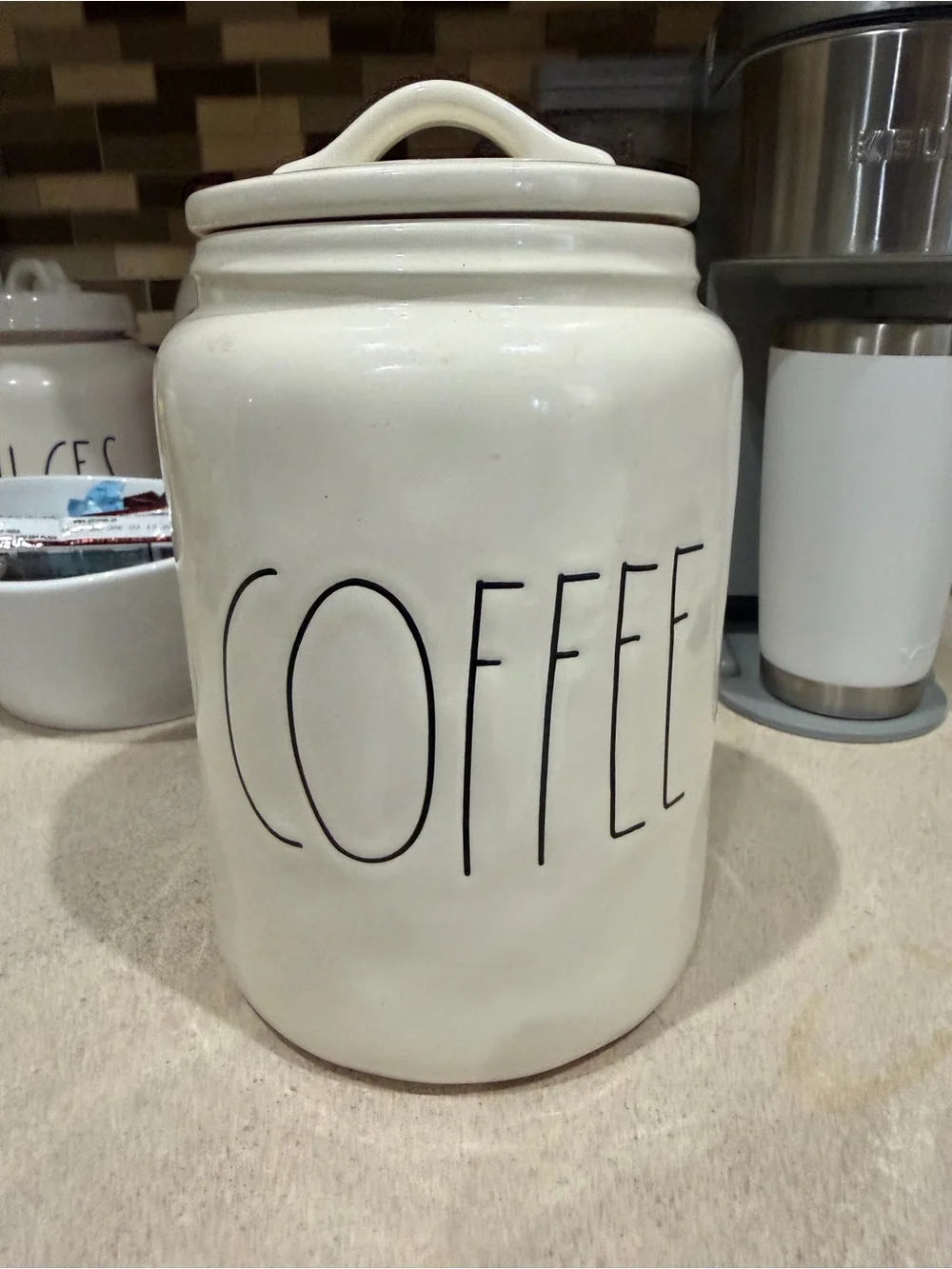 Rae Dunn Cream Ceramic COFFEE Canister with Black Lettering